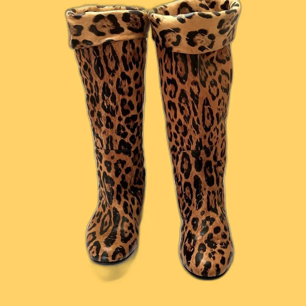 Guissepe Zanotti Leather Faux Cheetah Knee boots sz 7 US